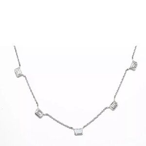Emerald-cut diamond 2 ct 14kt white gold station necklace